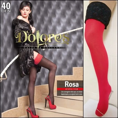 Medias elásticas sedosas Dolores 'Rosa' corona calada sobre base de silicona 40 Den Foto 1 de 4