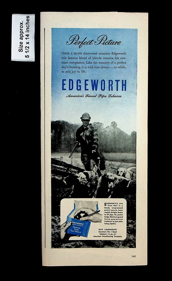 Anuncio impreso vintage Edgeworth America's Finest Pipe Tobacco Ready-Frotado 1945 34109 Foto 1 de 1