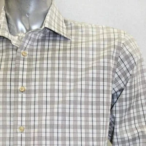 Men's Rufus Plaid White | Brown | Navy Long Sleeve Button Down Shirt NWT - Picture 1 of 4