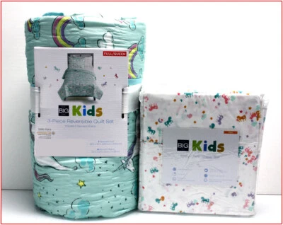 6 Pieces - UNICORN Quilt Comforter + Sheet Set - Unicorns & Rainbows - FULL - Image 1 of 4