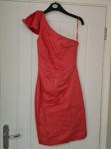 Oasis Coral Occasion Short Dress Ladies Uk Size 8 Womens One Shoulder Asymetric - Picture 1 of 7