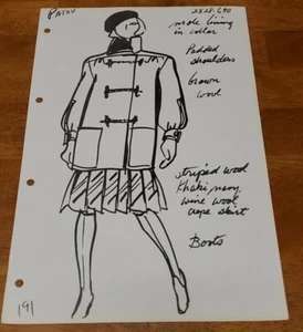 Patou Designer Vintage Mid Century Fashion Design Stat Sheet - Picture 1 of 1