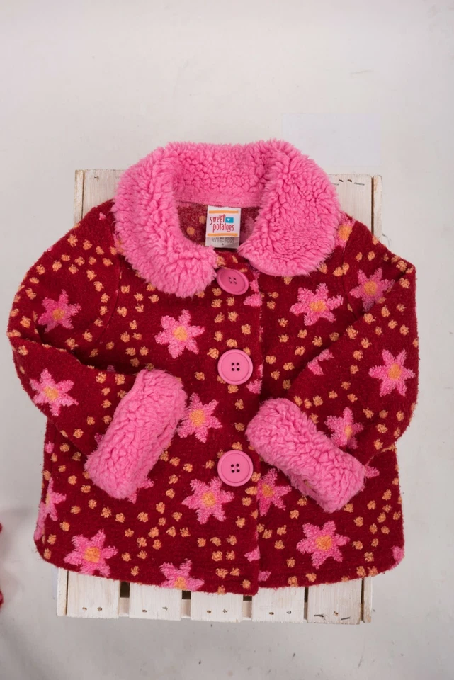 Vestido e Casaco para Meninas Sweet Potatoes tamanho 4 4T Vermelho Floral Fleece Polka Dot Soft - Imagem 1 de 4