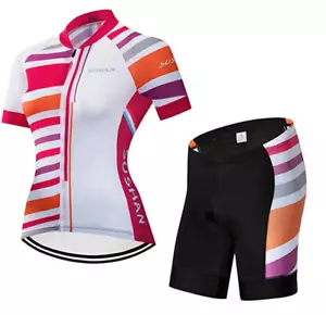 LADIES CYCLING JERSEY SET TROUSERS SHORT SLEEVE SEAT CUSHION RACER BIKE - Picture 1 of 11