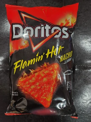 DORITOS FLAMIN'HOT NACHO FLAVORED NET WT 9 1/4 OZ 12/25 TORTILLA CHIPS FRITO LAY - Image 1 of 2