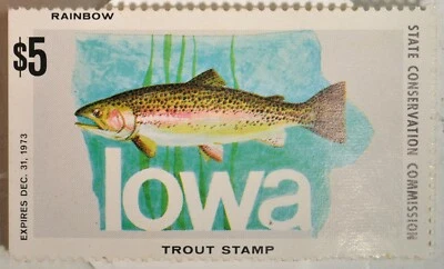 1973 $5 Iowa Trout Stamp Unused/LH  K12609 - Image 1 of 2