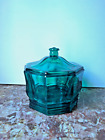 Indiana Glass Emerald Covered Candy Nut Dish Octagon Concord Pattern Vintage