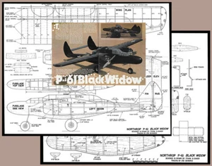 Model Airplane Plans (RC): P-61 Black Widow 58" Near-Scale for Twin .10 Engines - Picture 1 of 4