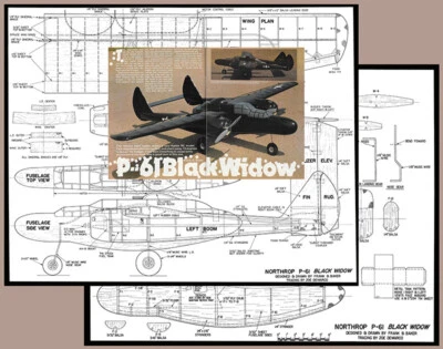 Model Airplane Plans (RC): P-61 Black Widow 58" Near-Scale for Twin .10 Engines - Image 1 of 4