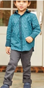 Matilda Jane JACK FROST Shirt 4 Turquoise Button Down Boys Holiday Print New - Picture 1 of 3