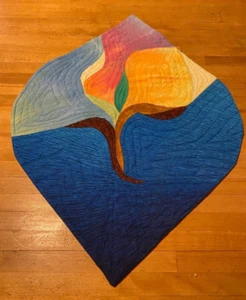 Crazy Curves Quilt Art Bloom Flower by Frence M. Parker 2010 Purple Yellow Blue - Picture 1 of 5