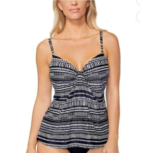 Island Escape Black/White Underwire Tankini Top, Size 8 - Picture 1 of 10
