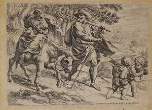 Acquaforte Etching Gravure Pietro Aquila "Fuga in Egitto" su tavoletta 1600 - Picture 1 of 3