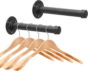 Heavy Duty Cast Iron Wall Mounted Clothes Rack – Industrial Pipe Garment Rack fo - Picture 1 of 5