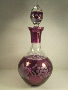 VTG Czech Bohemian Purple Cut To Clear Grapes & Leaves Decorated Wine Decanter - Picture 1 of 6