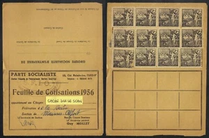 PARTI SOCIALISTE - SFIO - MAISONS ALFORT /1956 FEUILLE DE COTISATION (ref 6224l) - Foto 1 di 1