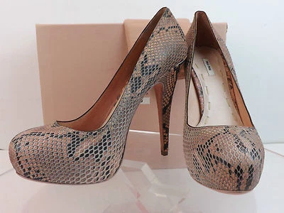 NUEVO EN CAJA ZAPATOS DE SALÓN CLÁSICOS PLATAFORMA PITÓN CUERO ROSA POLVORIENTO LAVADO MIU MIU PRADA 38.5  Foto 1 de 4