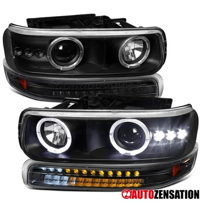 Fit 99-02 Silverado 00-06 Tahoe Black Halo Projector Headlights+LED Bumper Lamps Foto 1 de 4