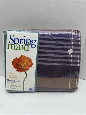 NOS Spring Maid Queen Flitted Sheet 200 thread count HIGHLAND PLAID No-iron - Image 1 of 4