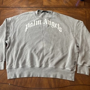 Maglione Pullover Designer Girocollo Logo Curvo Palm Angels Grigio Bianco Uomo Tg L - Foto 1 di 10