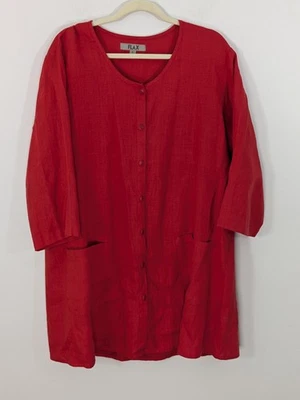 Vintage Flax 100% Linen Shacket Shirt Jacket Red Oversized Lagenlook Lagom Sz L - Image 1 of 4
