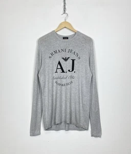 Armani Jeans Sweater Pullover Big Logo Men’s Size XL Gray Top Italian Designer - Picture 1 of 11