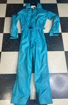 Vintage 80s The North Face Women's One Piece Blue and Black Ski Snow Suit Size M - Image 1 of 4