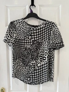 JAEGAR Black & White 100% Silk Animal Leopard Print Blouse Top Uk 10 - Picture 1 of 7
