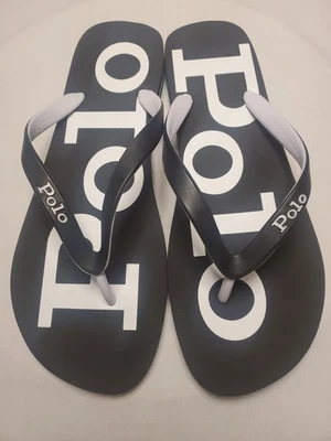 NUEVO Polo Ralph Lauren Bolt Chanclas Sandalias Tanga Negro Blanco Para Hombre Talla 13 14 Foto 1 de 4