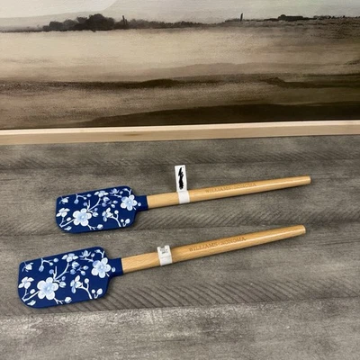 Williams Sonoma Floral Blue White Spatulas Silicone Wood Set/2 NWOT - Image 1 of 4