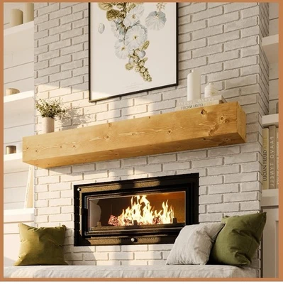 Avana NATURAL Fireplace Mantel Shelf 48 Inches - Handcrafted Pine Wood 48x8x3 in - Image 1 of 4
