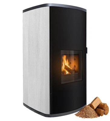 FUEGO Kombi Kaminofen Tonda Hybrid Holz Pellet wasserführend Holz Weiß 20-34kW - Bild 1 von 4