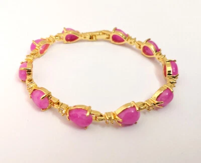 Brazalete Brazalete Genuino Rosa Lavanda Jade Amor Corazón Gota Circonita Cúbica 18KGP Foto 1 de 4