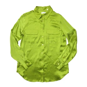 NWT Equipment Slim Signature in Citron Satin Silk Button Down Shirt M $238 - Picture 1 of 5