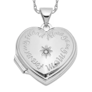 14K Solid White Gold Diamond Always My Mom Heart Photo Locket Necklace - Picture 1 of 12