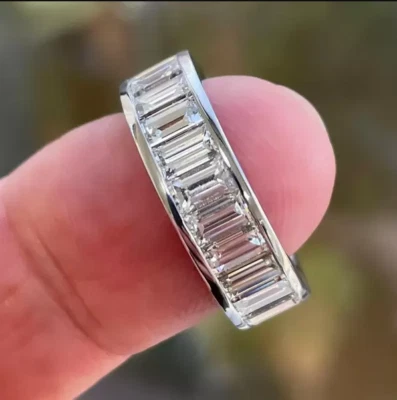 Baguette Cut Moissanite Full Eternity Channel Set Wedding Band, Stackable Band Foto 1 de 4