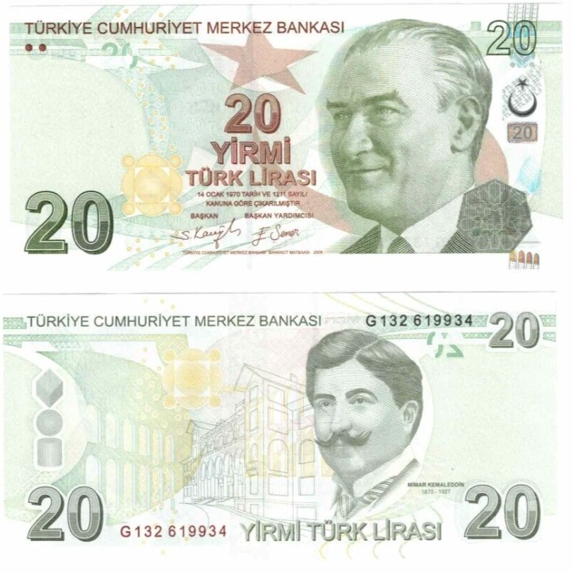2022 Turkey 20 Turkish Lira Banknote P224f Prefix G UNC Latest issue - Image 1 of 1
