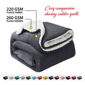 Luxury Large Fleece Blanket & Reversible Sherpa Blankets 400 GSM Sofa Bed Throws