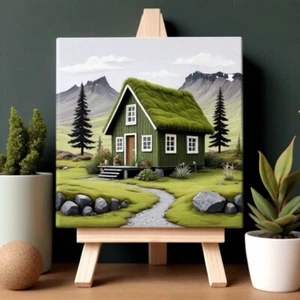 Cabin house painting Iceland art Icelandic landscape highland canvas print easel - Picture 1 of 9