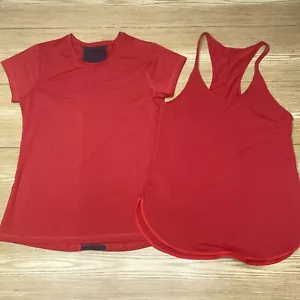 Womens Activewear Tank Top 2 PCS Shirt Set Short Sleeve & Spaghetti Racerback XS - Picture 1 of 15
