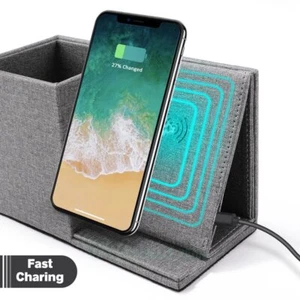 Wireless Charger Desk Stand Organizer Wireless Charging Station Desk Storage Pen - Photo 1 sur 12