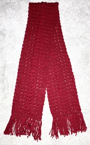 Handmade Knit 58" x 6 1/2" Burgundy Scarf w/Fringe - Picture 1 of 6