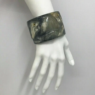 Wide Horn Bracelet Bangle 2" Wide Purchased at High End Jewelry Show 2 Animals - Image 1 of 4