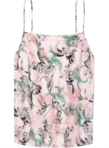 New VICTORIA'S SECRET Floral Palm Satin Pink SPAGHETTI STRAP CAMI TOP Camisole - Picture 1 of 2