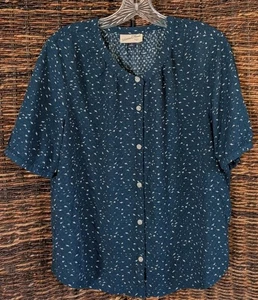 Universal Thread Bird Print Short Sleeve Button Up Blouse Top Womens Medium Boho - Picture 1 of 7