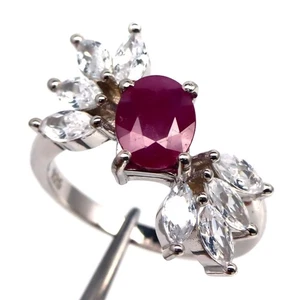 925 Silver 6 x 8 MM. Red Ruby & Cubic Zirconia Birthstone Jewelry Ring Size 7.5 - Picture 1 of 4