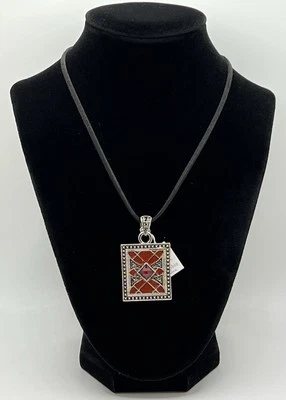 Lia Sophia New “Lattice” Red Cut Crystal & Enamel Silver Tone Pendant Necklace - Image 1 of 4