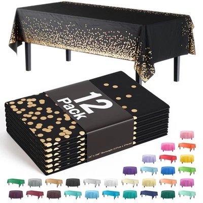 White and Gold Tablecloth Pack Of 12 New Years Plastic Tablecloth Black and G... - Image 1 of 4