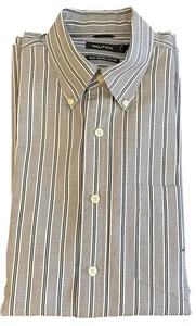 Nautica Herren L/S Button Down Hemd XL zweilagig Baumwolle grau/blau/weiß gestreift - Bild 1 von 14
