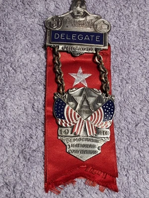 Medalla insignia cinta Convención Nacional Delegado Demócrata Chicago 1940 - Imagen 1 de 4